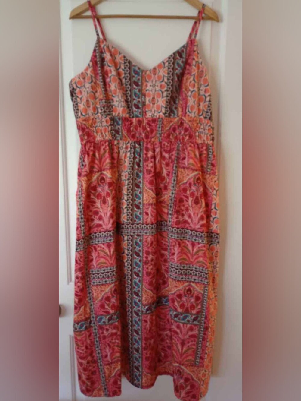 Old Navy | Red, Coral + Peach BOHO Floral Spaghetti-Strap Maxi Dress | XXL